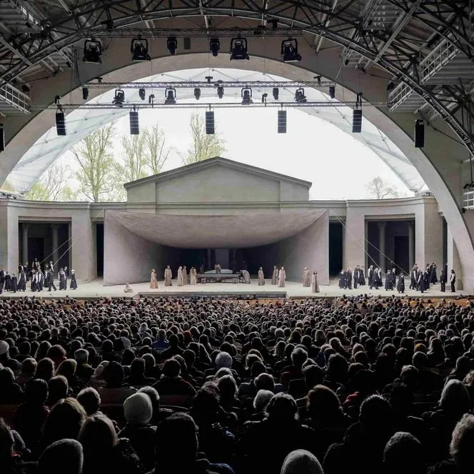 The auditorium of the Oberammergau Passion Play Theatre during a performance