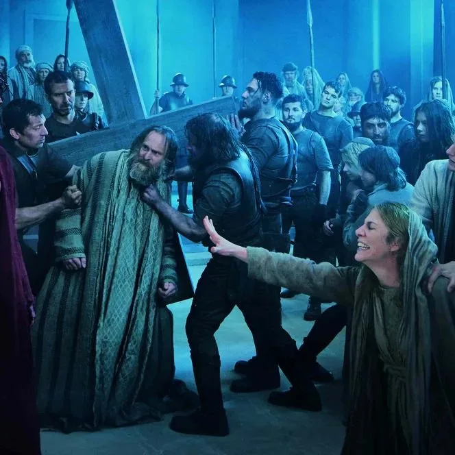 Way of the Cross scene under evening stage lighting