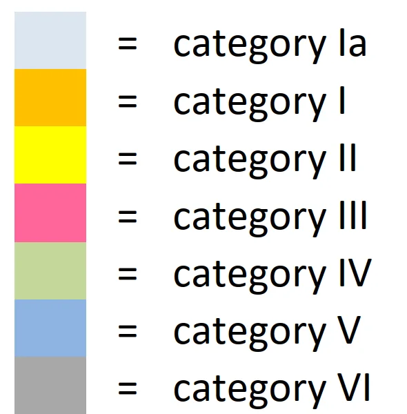 Colour key for seating categories Ia to VI